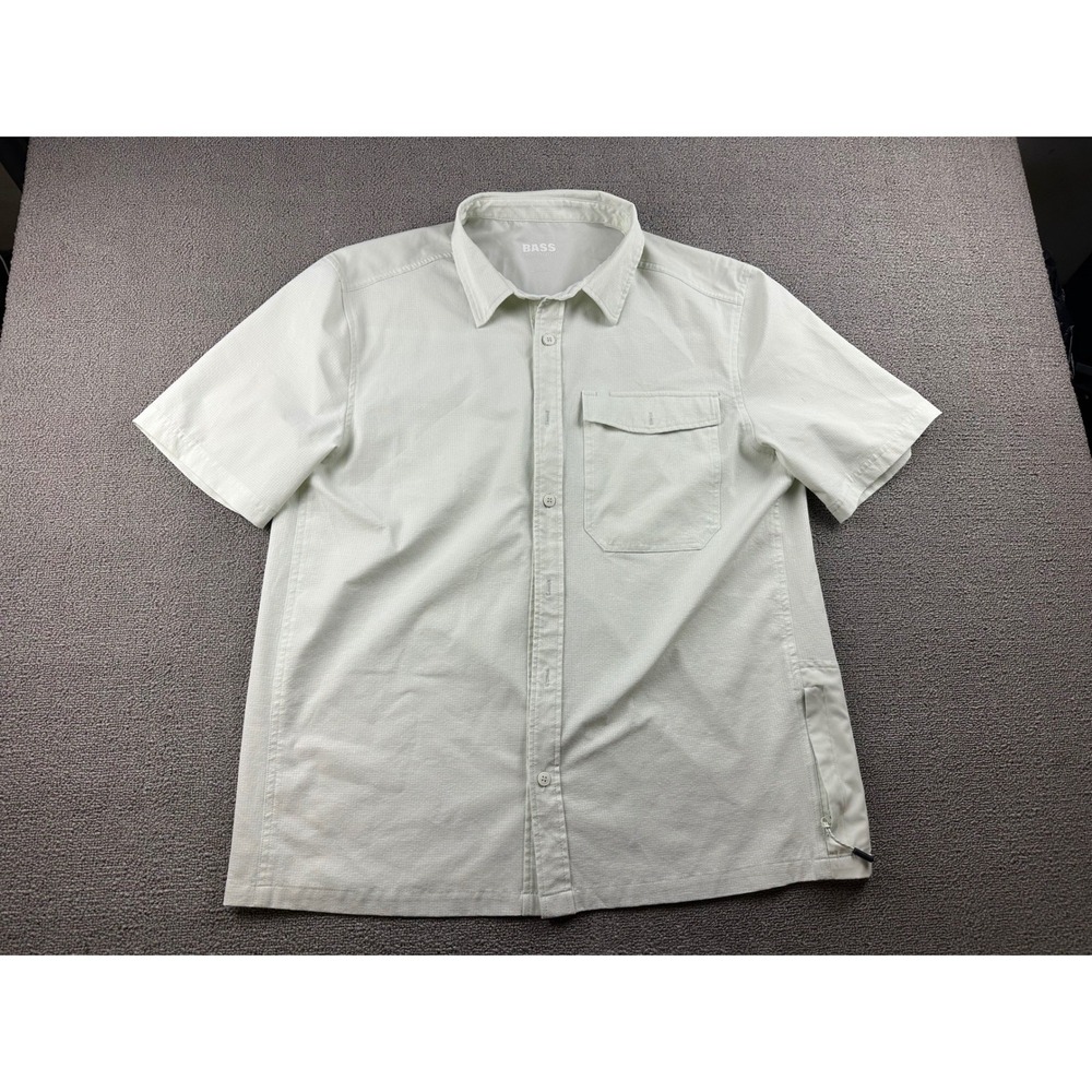 Bass Outdoor Button Front Shirt Men L Beige Short Sleeve Utility Hiking Gorpcore